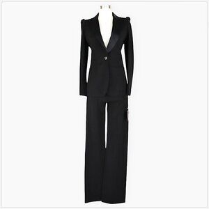 Donna Karan Black Puff Sleeve Jacket Molded Doubleknit Tuxedo Pants Suit NWT 2